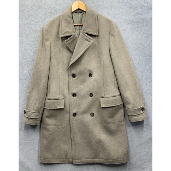 Lauren Ralph Lauren Men Double Breasted Overcoat Wool Blend Olive Green Size 42R - Picture 1 of 16